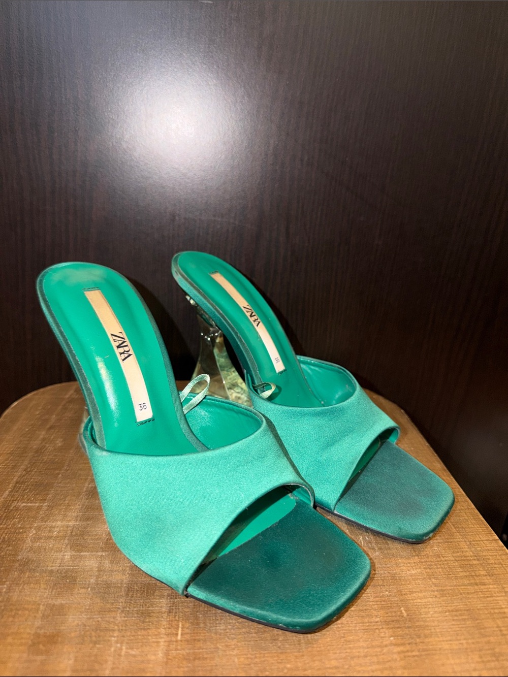 Zara Teal Open-Toe Mule Sandals